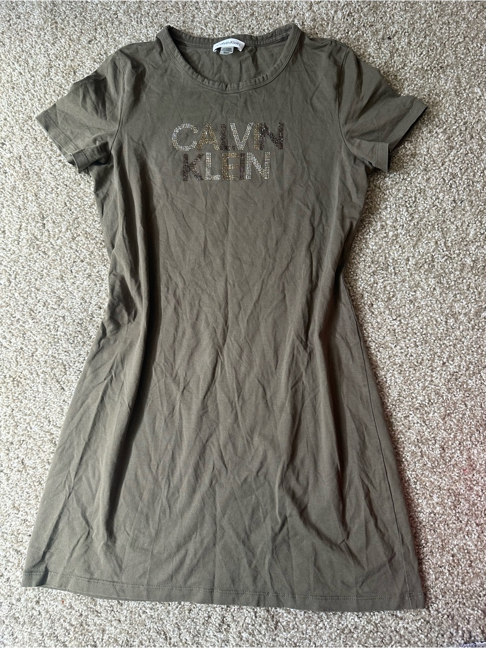 Calvin Klein Olive Green Short-Sleeve Tee Dress